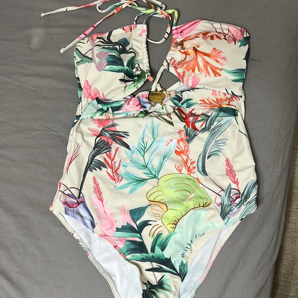 Halter one piece swimsuit with coverup